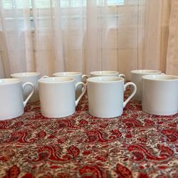 Set of 10 White Ceramic Mugs