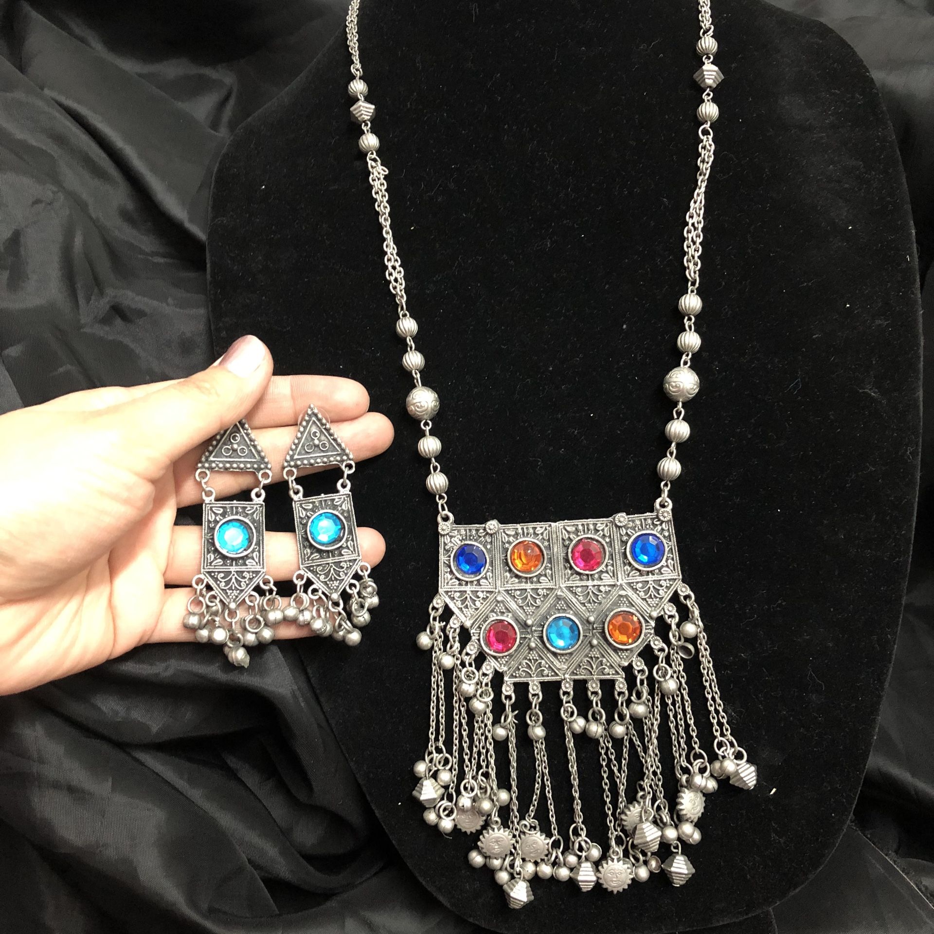 German Silver Indian Bollywood Pakistani Jewellery Rani Har Necklace Mala Colorful Jewelry