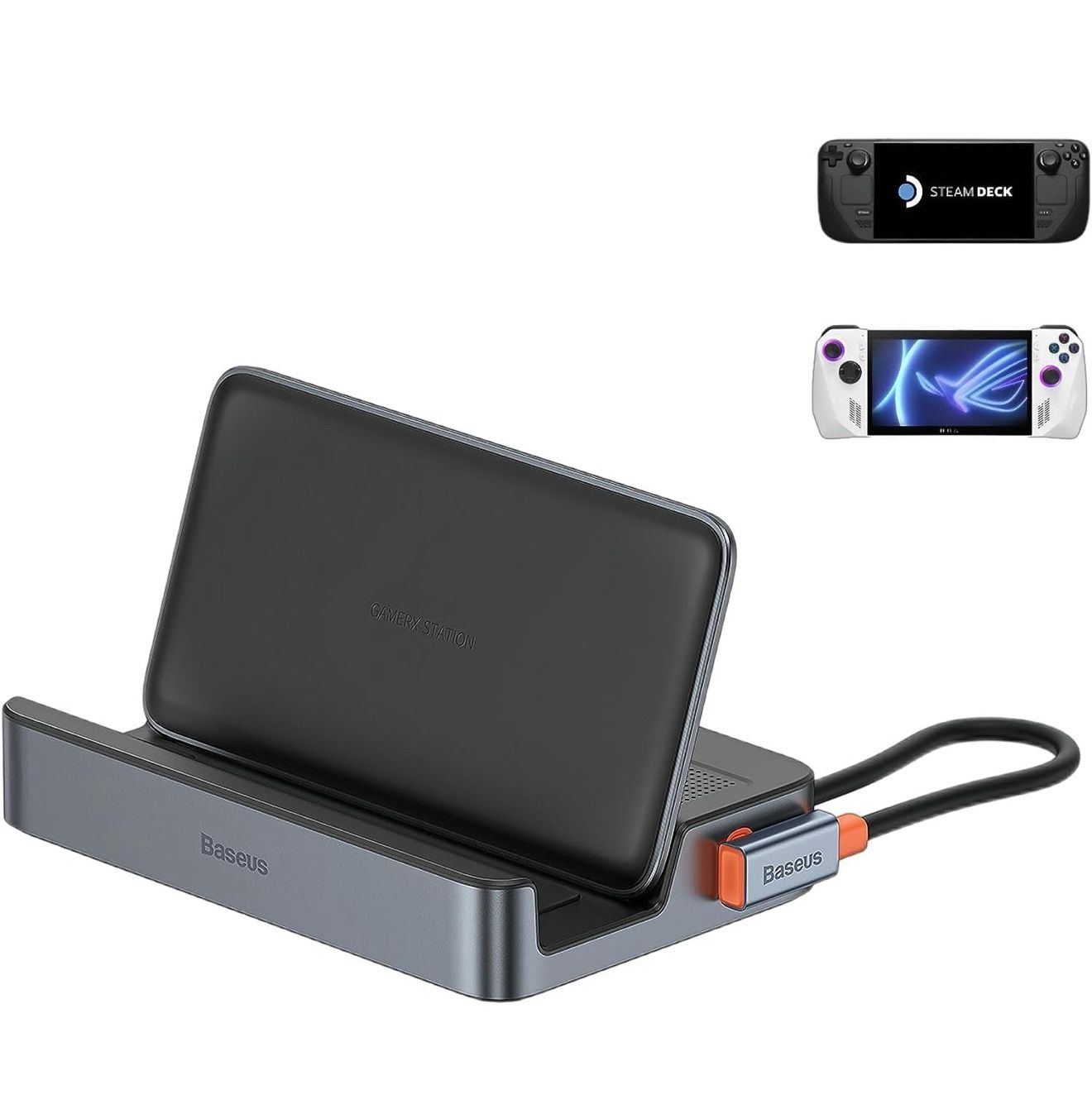 Steam Deck Dock, Baseus 6-in-1 Docking Station for Steam Deck/ROG Ally X/Legion Go with HDMI 2.0 4K@60Hz, Gigabit Ethernet, Adjustable Stand Design, 1