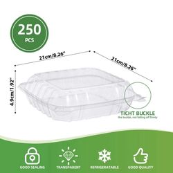 250PCS PER CARTON - 8” CLEAR HINGED CONTANER