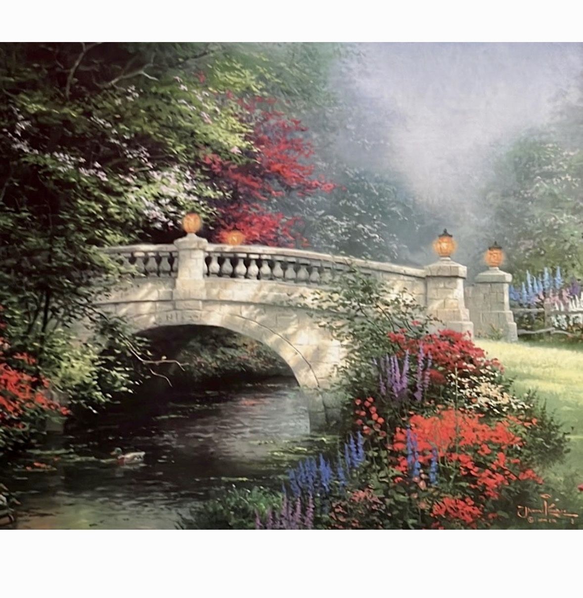 14” x 14” Framed Thomas Kinkade Signed Accent Print BROADWATER BRIDGE with COA