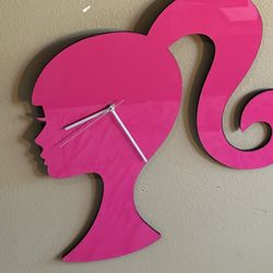 Barbie, silhouette pink wall hanging clock large 22 inch Mattel brand