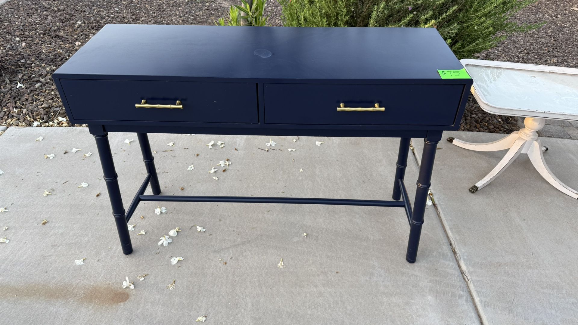Navy Console Table with Gold Handles – $75