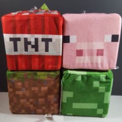 MINECRAFT Set of 4 Stuffed 5" Plush Foam Game TNT  Microsoft Block Cube Mojang