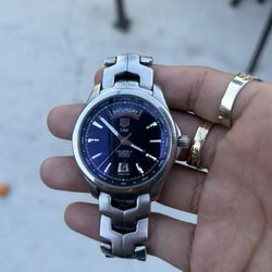 Tag Heuer Link Day-Date Men’s, Stainless Steel, Black Dial, Cal 5, Automatic