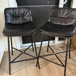 24 Inch Leather Counter Stools Set of 2 Mid Century Modern Bar Stools 