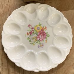 Vintage E&R American Art Ware Porcelain Devil Egg Plate Flowers Transferware
