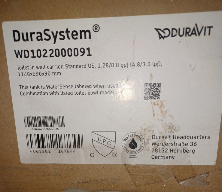 Duravit DuraSystem wd10(contact info removed)1 Toilet In-Wall Tank & Carrier & Duravit SensoWash Starck C Plastic White Elongated Heated Bidet Toilet