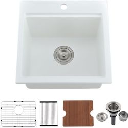 21 Inch White Bar Sink Drop In Quartz-Bokaiya 21x20 White Drop In #2554M T6