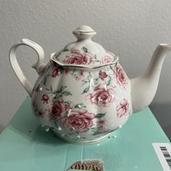 BTaT- Floral Tea Pot, Porcelain Teapot, 38 oz, Floral Teapot,