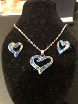 Women’s 925 sterling silver turquoise blue heart shaped earrings and necklace