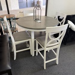 Dining Set Round Counter Height With Pedestal Base And 4 Stools