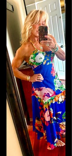Blue Floral Halter Maxi Dress