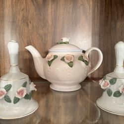 Vintage Rose Teapot And Twin Bells 