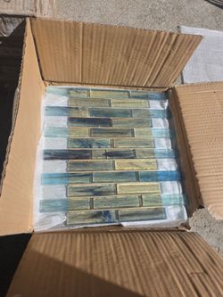 Glass Mosaic Tile Sheet Blue Green Mix