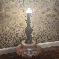 Brass And Pink Glass Large Lamp