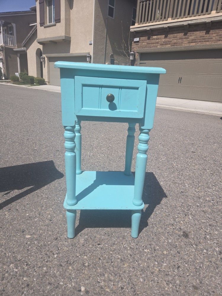 Turquoise Side Table With Drawer