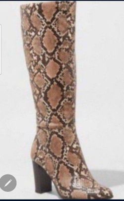 A New Day Women's Brandee Knee High Boots Taupe Snake Snakeskin Print (WIDE CALF)