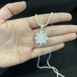 925 Sterling Silver Virgin Virgen Miraculous Milagrosa & Rope Chain