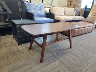 Wood Coffee Table - 100% Solid Oak Wood- 2-Tier Coffee Table with Storage for Living Room, Eco-Friendly Finish, Easy Assembly (Walnut, 47.24" D x 22.0