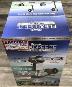 Shark FlexBreeze Pro Mist Fan Indoor/ Outdoor Integrated Misting Pedestal Brand New 