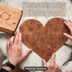 20 Reasons Why I Love You Engraved Wooden Heart Puzzle And Box 
