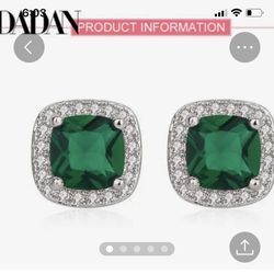 925 Sterling Silver Wares, Green Emerald Studearrings