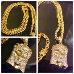 14K Gold Plated Cuban Chain With Jesus Head Pendant