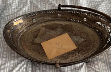 Antique Silver-Plated Oval Gallery Tray