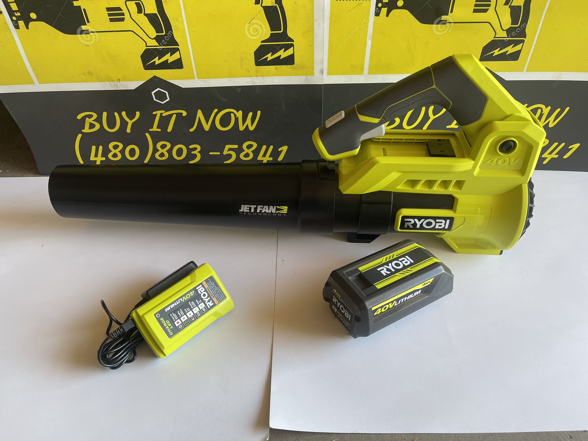 RYOBI 40V 110 MPH 525 CFM Cordless Battery Variable-Speed Jet Fan Leaf Blower with 4.0 Ah Battery and Charger