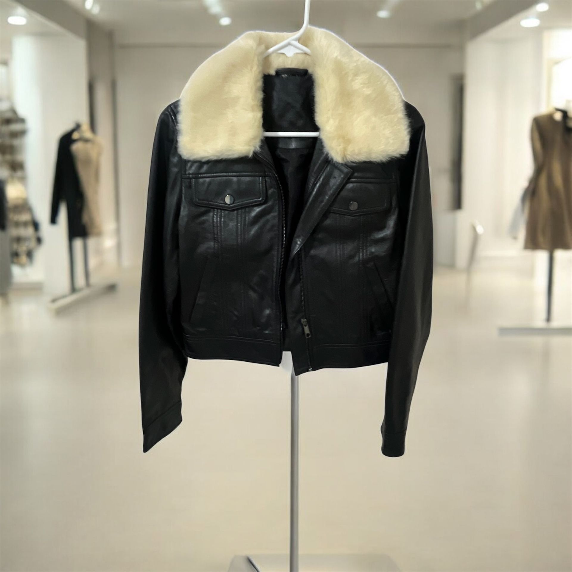 Leather Jacket W/ Fur Neck - New!