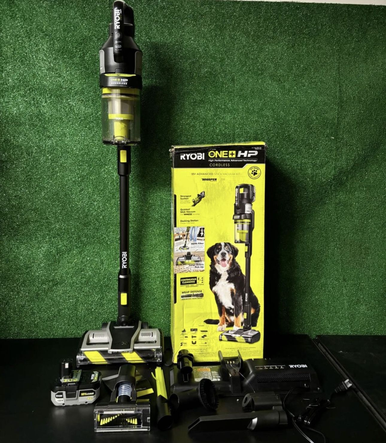 Ryobi ONE+ HP 18V Brushless Cordless Advanced WHISPER Series Stick Vacuum Kit with 4.0 Ah Battery and Charger Newest strongest Model