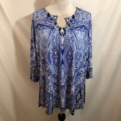 Susan Graver Artisan Blue Paisley Blouse - Womens 1X, NWT, Bust 24”