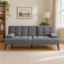 Futon Sofa Gray Tufted Convertible