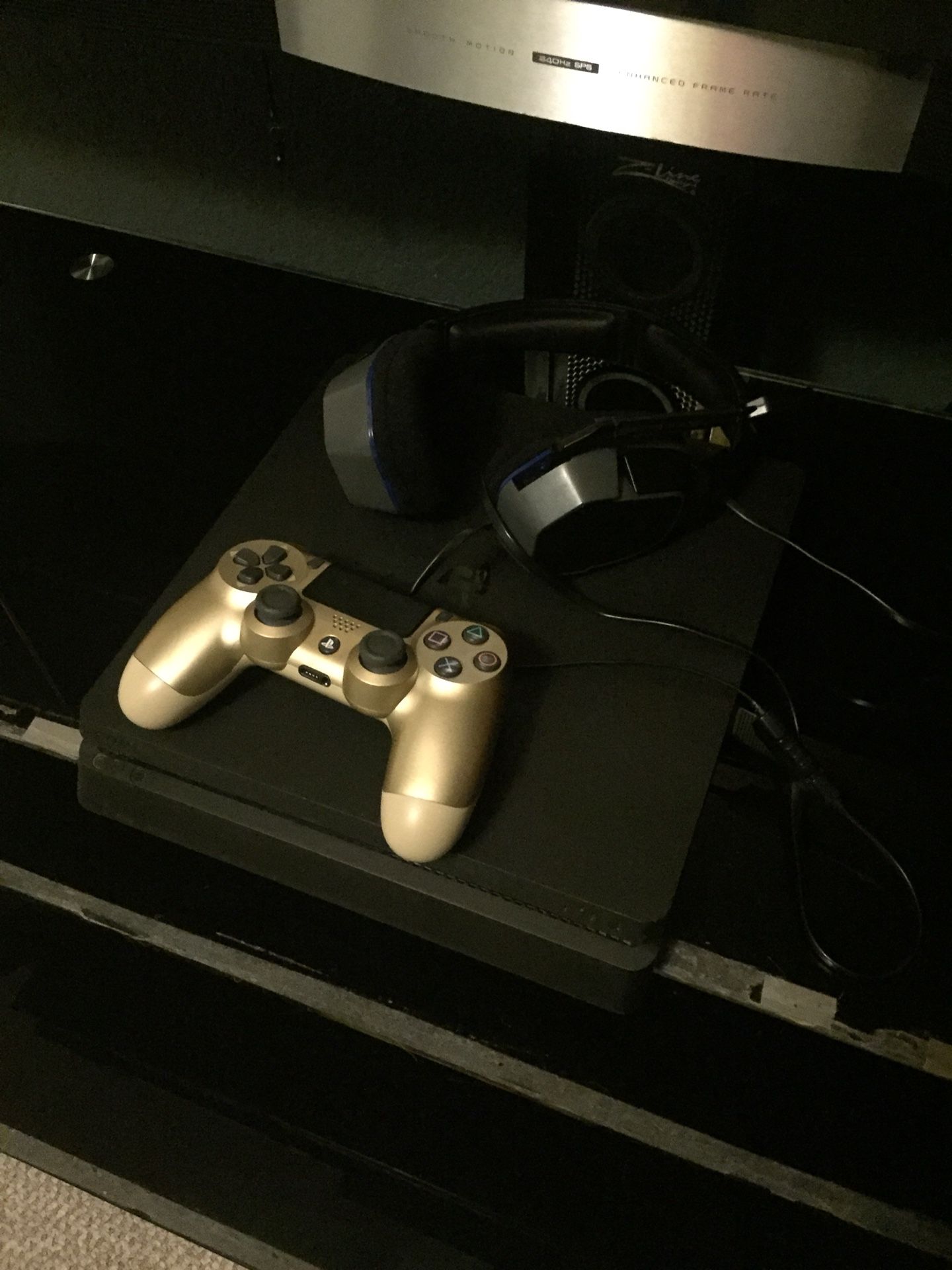PS4 Slim with Controller and Gaming Headset.