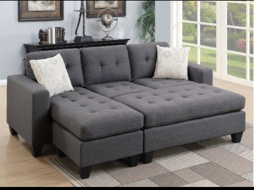 Sofa Convertible Bed Sectional Gray Fabric Couch with Ottoman🤩Brand New
