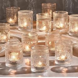 Clear Glass Votive Candle Holders, Vintage Candle Holder Bulk, Tealight Candle Holders for Table Centerpieces, Home, Bridal Shower, Birthday, Christma
