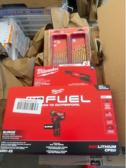 Milwaukee M12 FUEL SURGE 12V 1/4 in. Hex Impact Driver Kit w/ (2) 2. 0Ah Batteries, Bag with M12 3/8 in. Ratchet with 23-Pc Set