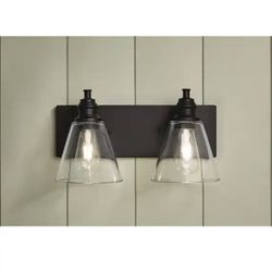 Hampton Bay Manor 15.375 in. Width 2-Light Vanity Light Matte Black Finish - New