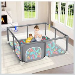 Baby Playpen, 47×47 Inch Small Playpen for Babies, Enhanced Safety Baby Play Yard for Indoor & Outdoor, Infant Play Pen with Soft Breathable Visible M