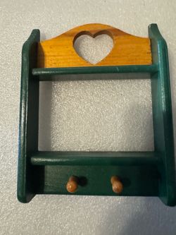 Vintage Mini Country Wall Shelf Heart Cutout Wooden Key Holder Farmhouse Decor