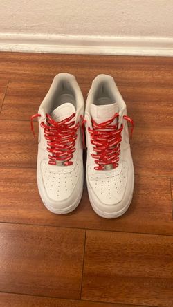 Size 9.5 Nike Air Force 1 x Supreme White Sneakers