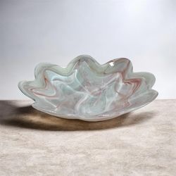 Vintage Hand-Blown Art Glass Ruffled Bowl – Pastel Swirl