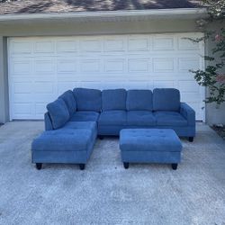 Blue Sectional Couch / Sofa with Ottoman  [FREE Delivery🚚