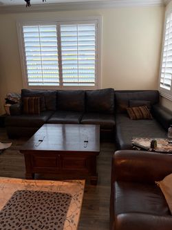 with matching loveseat Dark Brown top grain Leather Sectional Sofa, with matching loveseat