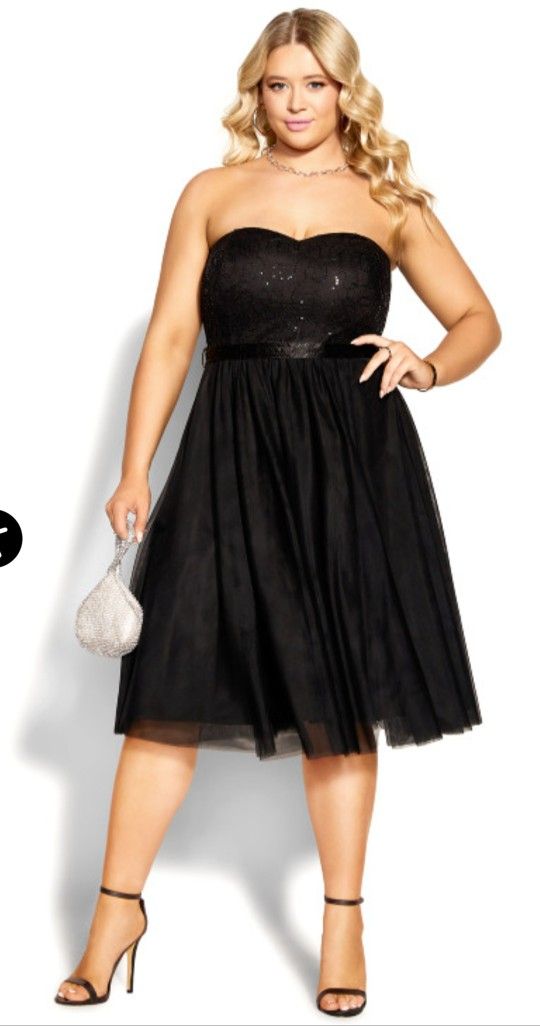 City Chic Sequin Strapless Black Dress - Plus Size