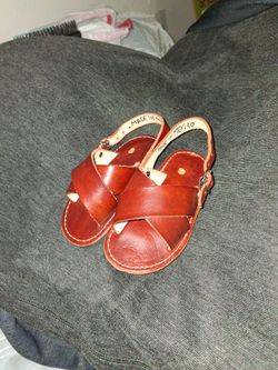 Brown Leather Children's Cross-Strap Huarache Sandals