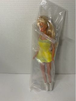 Vintage 1990s Ice Skater Barbie Doll in Neon Yellow Velvet Dress