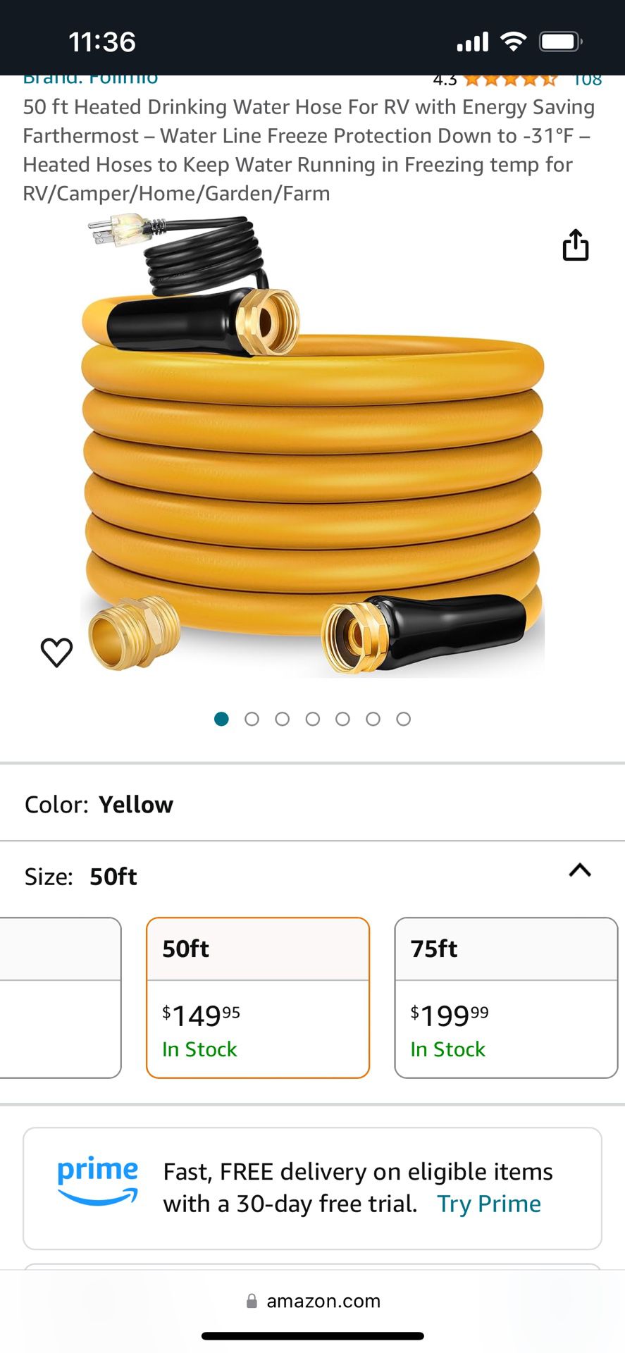 50ft RV Heated Water Hose