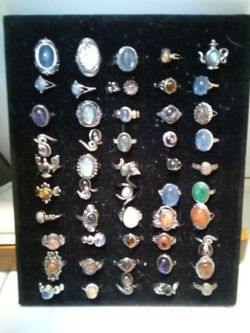 Lot of 50 925 Sterling Silver Rings with semi Precious Gemstones